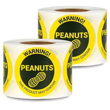 Imagem de 600 etiquetas, 2 rolos - adesivos de aviso de alergia a amendoins (3,8 cm, ponto circular) contém etiquetas de amendoim para consultoria alimentar de alerta alérgeno, embalagem de alimentos,