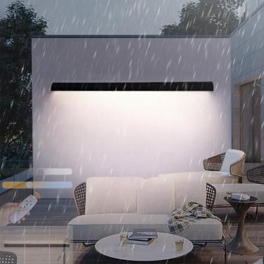Imagem de Luzes de parede LED pretas para ambientes externos com controle remoto Arandela de parede longa 3 modos 3000K/4000K/6000K Iluminação de parede IP65 à prova d'água externa de alumínio lâmpada de parede