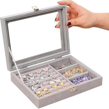 Imagem de Porta Joias Expositor Portátil Viagem Organizadora Bijuterias Com Visor