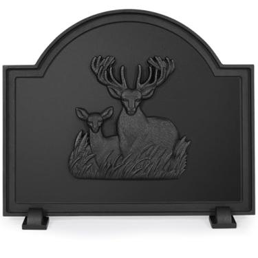 Imagem de WILLOW WEAVE 20" Firebacks De Ferro Fundido Para Lareira, Placa Traseira De Lareira Decorativa De Veado Com Pés, Fireback De Lareira Resistente, Painel De Proteção De Parede De Lareira, Preto Fosco