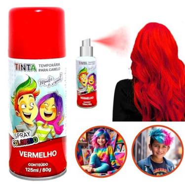 Imagem de Tinta de Cabelo Temporária Vermelha Spray lavável Cabelo Maluco Festas