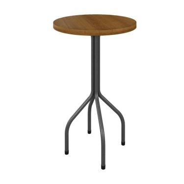 Imagem de Mesa Redonda Bistrô Tampo Madeira Maciça 70cm Base Alta Martelado Prata / Marrom