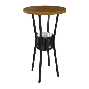 Imagem de Mesa Madeira Maciça Ripado 70cm Bistrô Bar Preto/Marrom