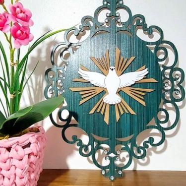 Imagem de Divino Espirito Santo Placa Arabesco Esplendor Pomba 18x13 Batizado - 