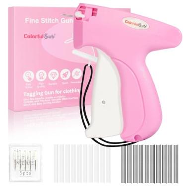 Imagem de ColorfulSub Pistola costurada para roupas, fixador de roupas rápido de pistola de costura portátil, pistola de etiquetagem com 6 agulhas, 1000 fixadores brancos e 1000 fixadores pretos (rosa)
