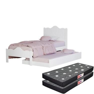 Imagem de Cama Solteiro Nina com Auxiliar 100% MDF Reforçada com 2 Colchões Prem