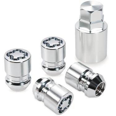 Imagem de Conjunto de trava de roda cromada 24154 - assento de cone, rosca M12 x 1,25, chave hexagonal de 13/40.6 cm - travas de roda antifurto para proteção segura do veículo