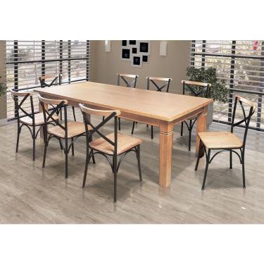 Imagem de Mesa Jantar Retangular Aurora 200X100 Com 8 Cadeiras Paris Base Alumínio - Natural - Marrom
