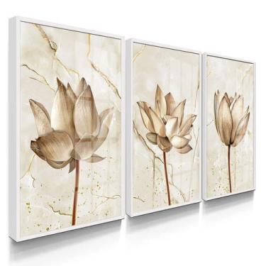 Imagem de Quadro Decorativo Trio Flor Quartzo Moderno Kit Para Sala 55x40 com Mo