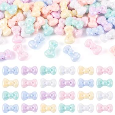 Imagem de Beadthoven 52 contas de acrílico com laço, mini contas focais de laço de acrílico fofas para canetas, cor AB, opaco, pastel, kawaii, espaçadores estéticos para fazer joias, pulseira, colar, chaveiro