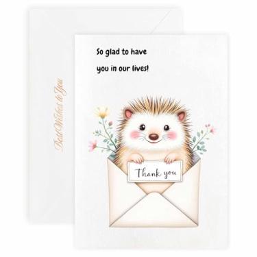 Imagem de MAGJUCHE Cartão de agradecimento para sobrinho – Selo e envelope de cera elegante, papel de 300 g/m², impressão vívida de 600 DPI, 12 x 17 cm, design de ouriço