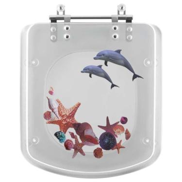 Imagem de Assento Sanitário Poliester Lirio Decorado Golfinho E Conchas Para Vaso Fiori