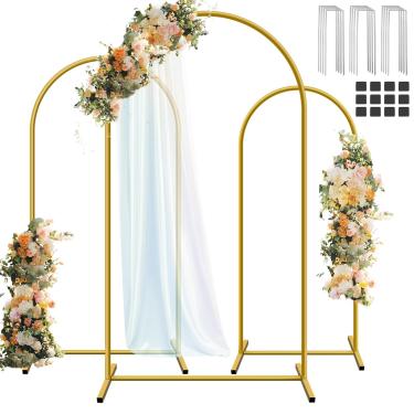 Imagem de HEMMOTOP Conjunto De 3 Suportes Arco Metal Para Cenário, 6 Pés/5 Pés E 4 Pés, Festa Casamento, Aniversário, Chá Bebê, Panela - Decoração Jardim Com Moldura Em Balão, Arcos Florais Dourados, Peças