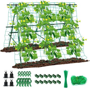 Imagem de ZHAO Treliça De Pepino Para Canteiro Elevado - Estrutura Em A 122 X Cm, Planta Trepadeira Metal Jardim, Área Externa, Com Rede E Clipe Suporte, Plantas, Vegetais Flores