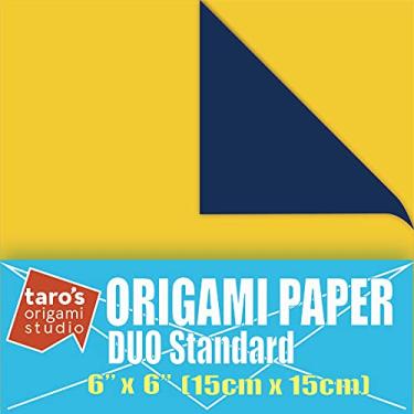 Imagem de Taro's Origami Studio [] Duo Azul Marinho/Amarelo Dourado (Cores Diferentes Em Cada Lado) Papel Kami Padrão Dupla Face 6" (15 Cm) Com Padrões De Mudança Cor, 50 Folhas ()