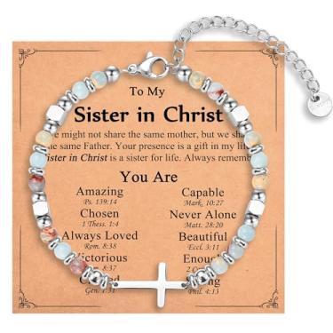 Imagem de IKIATY Presentes cristãos para mulheres, meninas, pulseira de cruz religiosa, aniversário, Natal, Páscoa, batismo, primeira comunhão, dia dos namorados, presentes de formatura para ela, adjustable