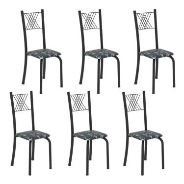 Imagem de Cadeiras para Sala de Jantar 6 Unidades Sara Floral Preto