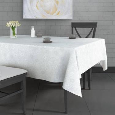 Imagem de Toalha de Mesa de Plástico Térmica Para 4 6 8 e 10 Lugares Grossa Várias Estampas Quadrada Decoração Cozinha(Floral Branco-8 Lugares)