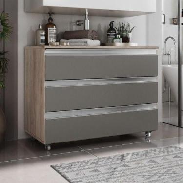 Imagem de Gabinete Banheiro Rodinhas Joia 80cm 03 Gavetas Madeirado Cinza - Move