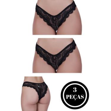 Imagem de Kit 3 Calcinha de Renda Tanga Elástico Lingerie Confortável - c3 KIT 3