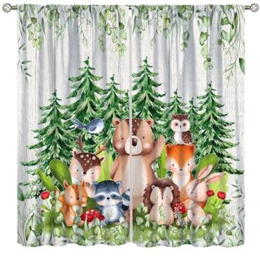 Imagem de Cortinas de animais da floresta para crianças, desenho animado em aquarela, urso fofo, raposa, coruja, animal, tratamentos de janela para berçário, meninos, meninas, quarto, sala de estar, 106,7 x