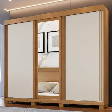 Imagem de Guarda Roupa Casal Flex com Espelho 3 Portas e Pés Siena Benetil - Cinamomo/Off White