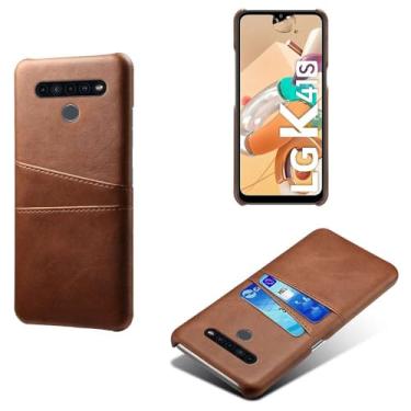 Imagem de Capas Compatível com LG K41s,Caso de couro PU-Tampa de telefone a prova de choque com 2 slots de cartão,Proteção anti-impressão digital e anti-gota-Brown