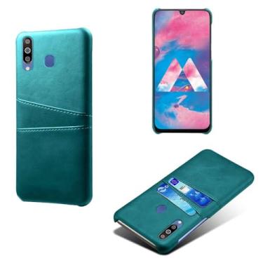 Imagem de Capas Compatível com Samsung Galaxy M30,Caso de couro PU-Tampa de telefone a prova de choque com 2 slots de cartão,Proteção anti-impressão digital e anti-gota-Green
