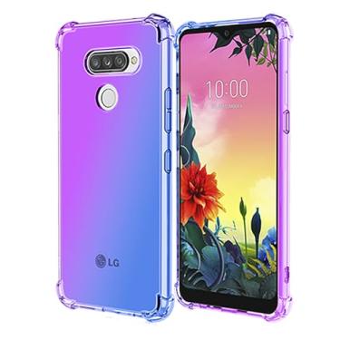 Imagem de OEURVQO Capa para LG K50 LG Q60 transparente e fofa gradiente colorida fina macia TPU à prova de choque antiarranhões capa protetora para celular para LG K50 (roxo/azul)