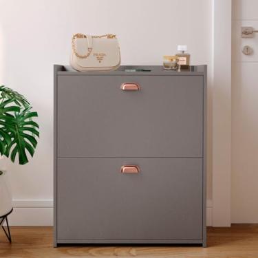 Imagem de Sapateira 2 Gavetas Basculantes Organizadora Multiuso Armário Closet 12 Pares Quarto Hall De Entrada (Cinza Perolado)