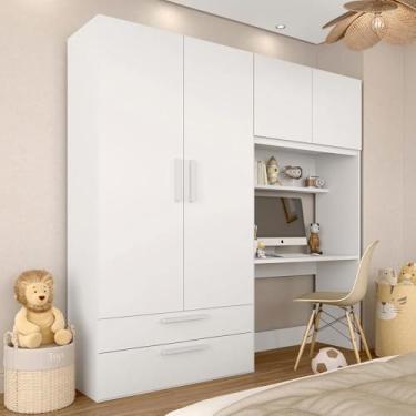 Imagem de Guarda Roupa Infantil 4 Pts 2 Gav Com Escrivaninha Joy Branco - M.a Branco