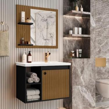 Imagem de Gabinete Para Banheiro Com Cuba e Espelho Ripado Preto Adonis Completo