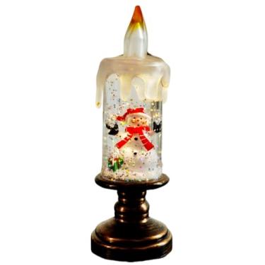 Imagem de Velas LED sem chamas operadas por bateria, globo de neve de Natal, velas cintilantes com flocos de neve flutuantes em espiral, decorações de mesa para Natal, casamentos, decoração de casa (homem de
