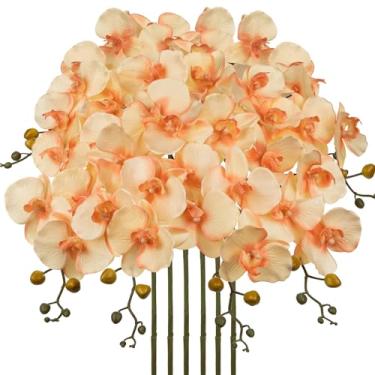 Imagem de 6 peças de 81 cm hastes artificiais de orquídea borboleta rústica, flores falsas phalaenopsis, para decoração de mesa de escritório, decoração de mesa, orquídeas de seda de toque real para arranjos