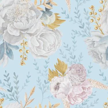 Imagem de EPPKILY Papel de parede prateado/branco descasque e cole floral vintage papel de parede floral boho papel de parede de contato autoadesivo removível para paredes armários de quarto forro de prateleira