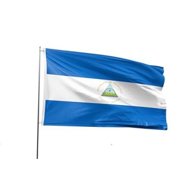 Imagem de Bandeira da Nicarágua 1,5 x 2,8 m bandeira da América Latina impressa em poliéster nacional da Nicarágua com 2 ilhós para festival temático da Nicarágua evento desfile festa herança decoração do mês