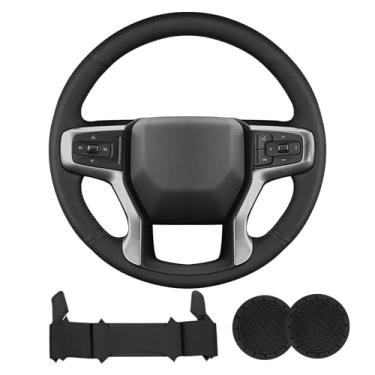 Imagem de Capa de volante de couro de microfibra costurada à mão para Chevrolet Blazer Silverado (1500) 2019-2025 / Silverado (2500/3500) 2020-2025/ Suburban Tahoe 2021-2024 Acessórios interiores