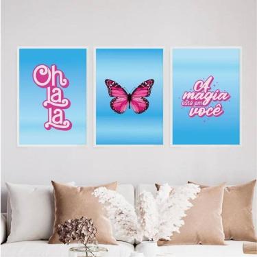 Imagem de Kit 3 Quadros Ohlala A Magia Está Em Você 45X34 Vidro Branca