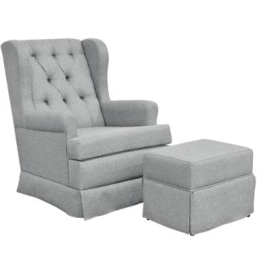 Imagem de Poltrona E Puff Helena P02 Capitonê Linho Cinza Escuro - LYAM DECOR