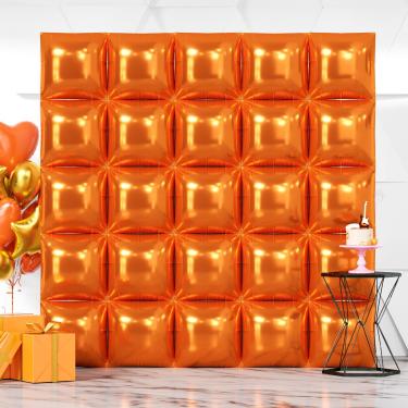 Imagem de Pano de fundo de parede de balão NISOCY Orange Square Foil x25