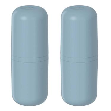 Imagem de 2X Porta Escova De Dente Banheiro Ou Bold Azul Com Tampa