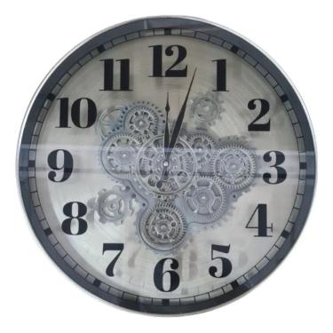 Imagem de Relógio De Parede 3D Industrial Cinza Metálico Robusto 53Cm
