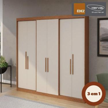 Imagem de Guarda-Roupa Casal 100% MDF Édez Elan, 6 Portas de Bater, Carvalho Vermont e Off White, 206 cm