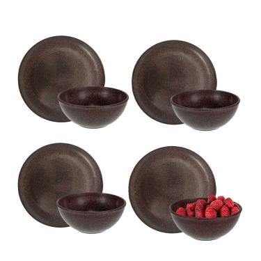 Imagem de Tigela Bowl Cumbuca e Prato Lanche Salada Açai Marrom 4 Kits