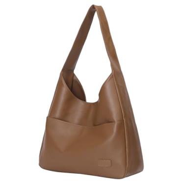 Imagem de Bolsa de couro vegano – Bolsa de ombro feminina Hobo elegante casual moderna grande bolsa de ombro macia, Marrom