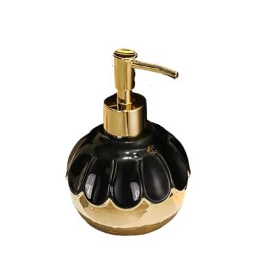 Imagem de Dispensador de sabão Dispensador de sabonete bancada para decoração banheiro hotel 350ml, luz, luxo, criativo, cerâmica, dispensador garrafa(Preto)