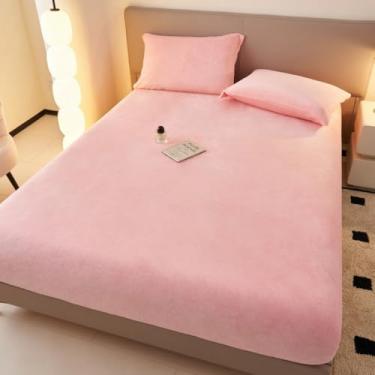 Imagem de Capa de colchão, cor sólida, luxuosa, macia, veludo, protetor de colchão, antiderrapante, tamanho queen, bordas elásticas para todas as estações - rosa - 1||200 x 220 cm (apenas capa de colchão)
