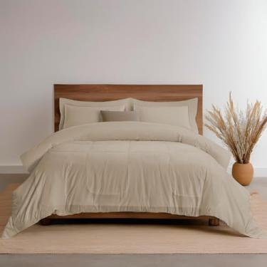 Imagem de Kit Enxoval 6 Peças Edredom Dupla Face e Jogo de Cama de Elástico e Fronhas Casal Queen Casa Dona (Bege)