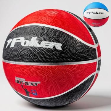 Imagem de Bola De Basquete Poker Outdoor Tamanho 7 Oficial Alta Aderência Borracha Relevo Quadra Externa Adulto Profissional Resistente Preta Vermelha Impermeável