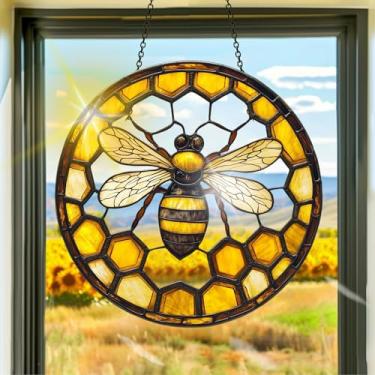 Imagem de Acrílico colorido apanhador de sol, decoração de janela suspensa de abelhas, arte de parede de arco-íris, para quarto, varanda, interior e exterior, jardim, enfeites de Natal, decoração 19 x 19 cm